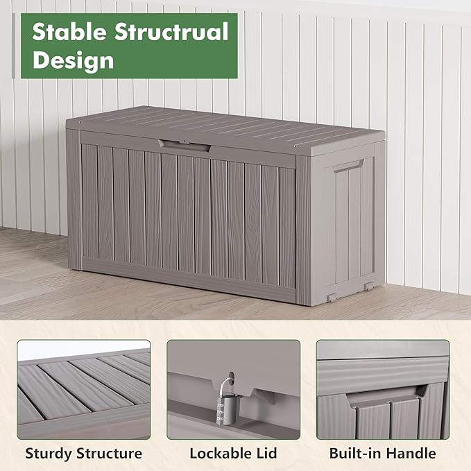 72 Gallon Deck Box Lockable Resin Outdoor Storage Box waterproof Outdoor Container for Patio Furniture Cushions, Pillow