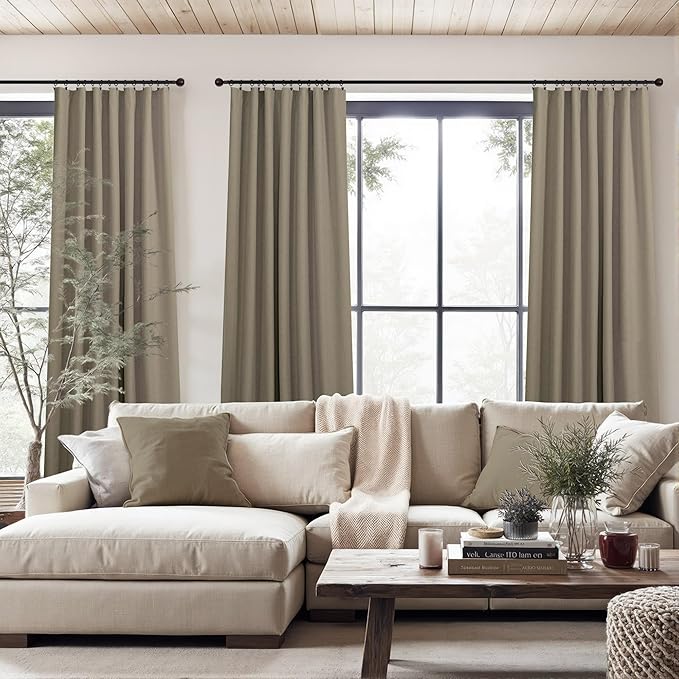 Brown Drapes 84 Inch Length 2 Panels Set Linen Long Curtains for Bedroom Windows Soundproof Energy Efficient Thermal Insulated Rustic Country Blackout Curtains for Living Room Pleated Back Tab Pocket