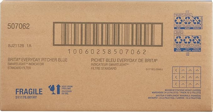 Brita Large Water Filter Pitcher for Tap and Drinking Water with SmartLight Filter Change Indicator, Includes 1 Standard Filter, BPA-Free, Lasts 2 Months, 10-Cup Capacity, Mazarine Blue