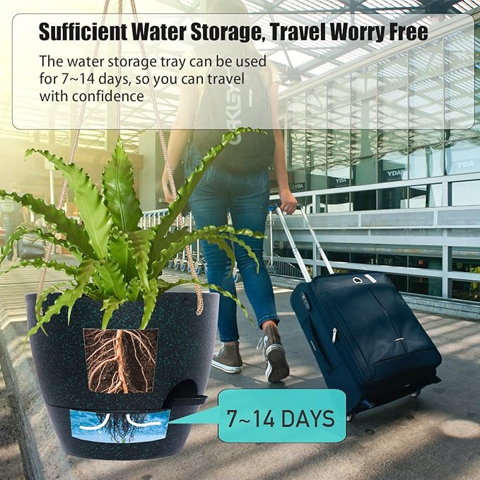 10 Inch Self Watering Hanging Pots, 2 Pack Hanging Planters with 40oZ Deep Reservior for Indoor Outdoor Plants Flowers, Black Speckles