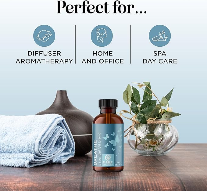 Breathe Essential Oil for Diffuser - Invigorating and Refreshing Breathe Essential Oil Blend with Eucalyptus Peppermint Tea Tree and Mint for Diffusers for Home and Shower Aromatherapy (2 Fl Oz)
