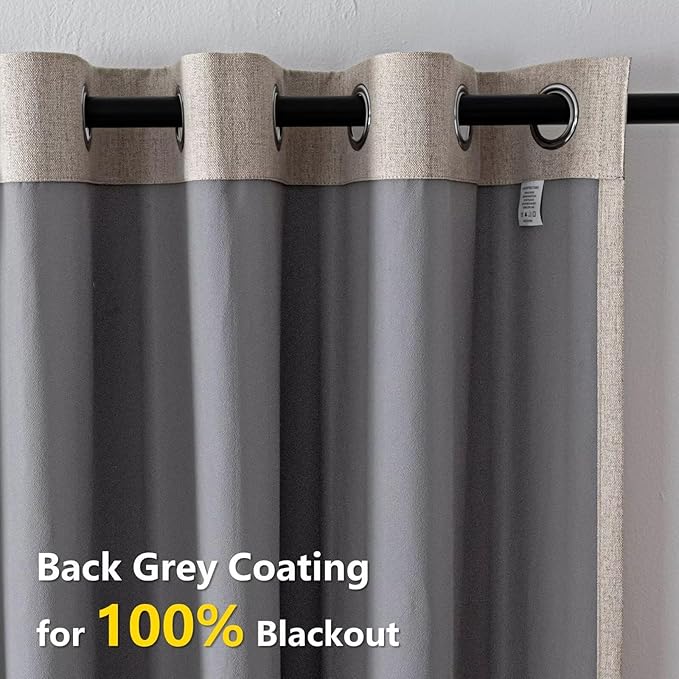 Blackout Curtains 96 Inches Long 2 Panels Set, 100% Black Out Textured Thermal Curtains, Grommet Privacy Light Blocking Drapes for Living Room Bedroom Luxury Decor(52W × 96L inch, Beige)
