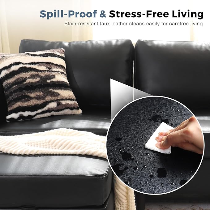 118.5" Faux Leather Modular Sectional Sofa with Storage Seat, Oversized 4 Seater Couch Deep Seat with Removable Cover Black