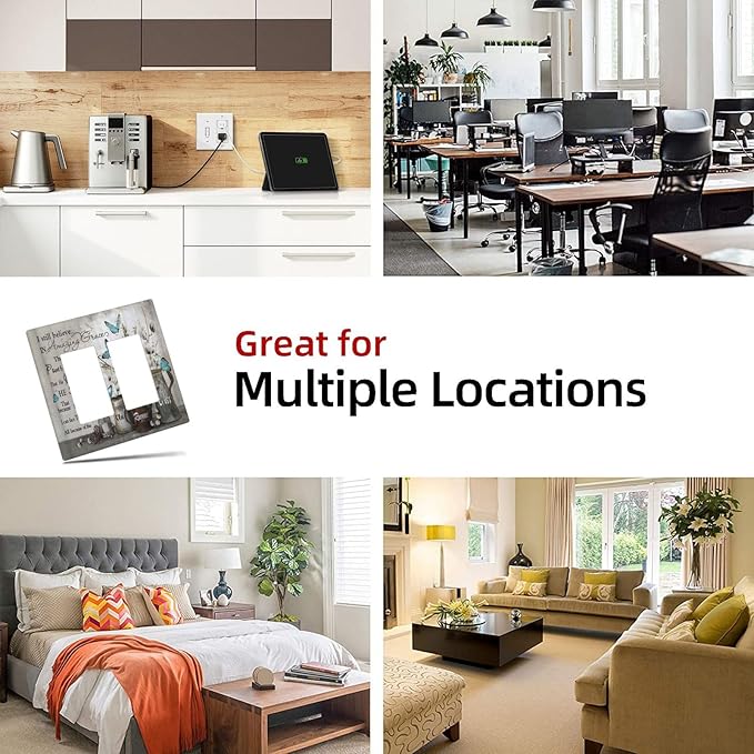 Blue Butterfly Rustic Flower Inspirational Quotes 2 Gang Rocker Decora Light Switch Covers Dual Outlet Covers Wall Plate Decorative Switchplate Electrical Faceplate GFCI for Country Bedroom Decor