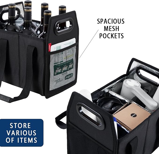 Bottle Wine Carrier Collapsible 6 Bottle Storage Box Reusable Portable Wine Bottle Carrier Case for Tote Bag Moving, Vacation Bottle Caddy Grocery Shopping Wine Tasting Accessory