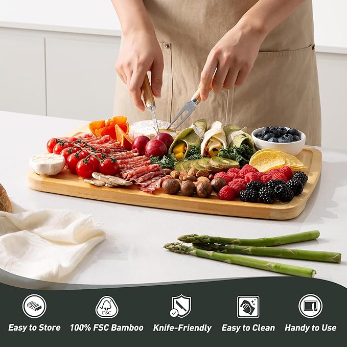 Bamboo Cutting Board Set Non Slip Feet with Holder Over Sink Tablas Para Picar Cocina Tabua Madeira Corte Carne Bambu Alimentos Cortar Madera Juego Regalos Cumpleaños Navidad Mujer Mama Abuela Papa