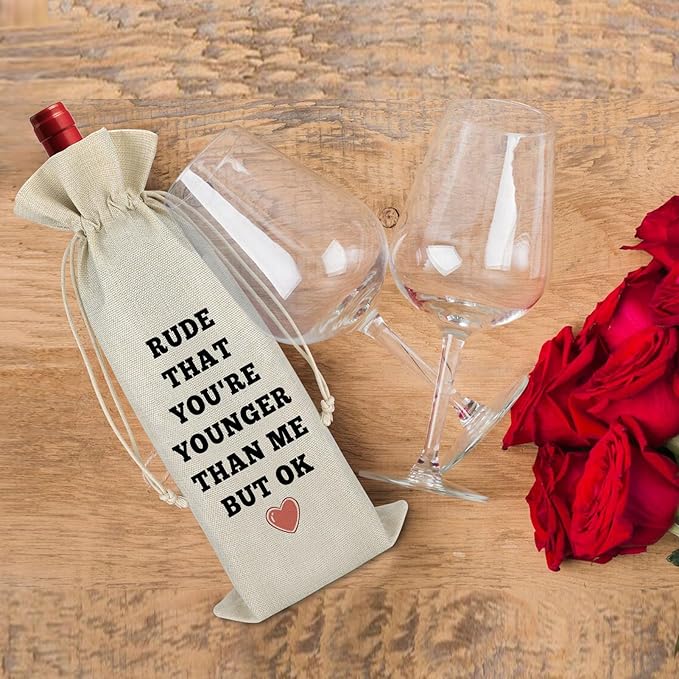 Birthday Gifts for Women Funny Birthday Wine Bags Happy Birthday Gift for Daughter Grandma Reusable Drawstring Burlap Wine Wrap Bag 18th 20th 30th 40th 50th 60th 70th Birthday Gift for Mom Friends