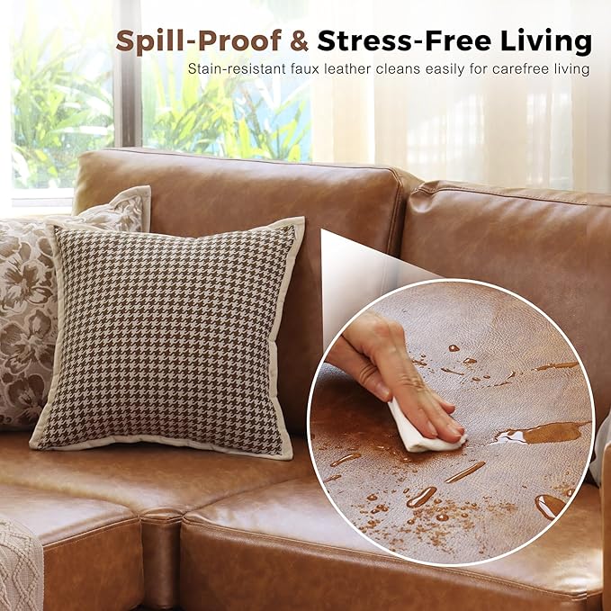 118.5" Faux Leather Modular Sectional Sofa, Modern Large 8 Seater U Shaped Couch with Storage Seat with Reversible Chaise Deep Seat for Living Room DIY Combination - Brown