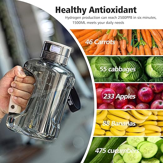 1.5L Large Hydrogen Water Bottle, High-Capacity Hydrogen Water Bottle Generator with SPE/PEM Technology, 6 Minutes Hydrogen Water Machine Rechargeable, Hydrogen Generator Water Bottle Improve Health