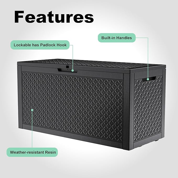 100 Gallon Deck Box Large Outdoor Storage for Patio Furniture,Outdoor Cushions,Garden Tools and Pool Supplies,Waterproof,Resin,Lockable(Black Lozenge)