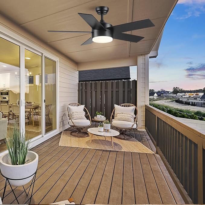 44 inch Black Ceiling Fan with Light Remote Control, LED Ceiling Fans with Lights, 3-Colors Temperatures Dimmable, Modern Ceiling Fan for Bedroom, Dining Room, Living Room