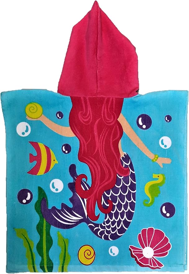 Ariel Body Cut Out Microfiber Hooded Poncho Girls Fast Absorbent Beach Towel