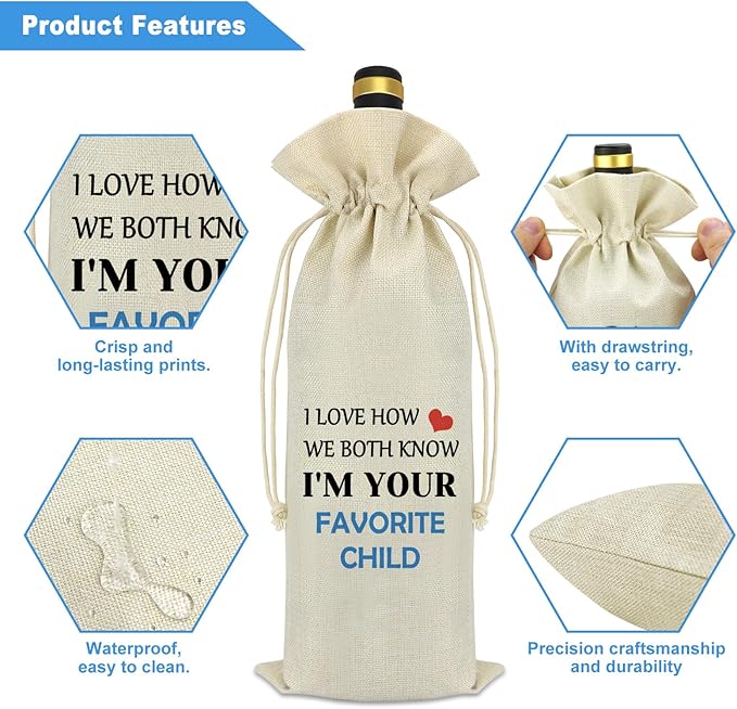 Best Gifts for Dad from Kids Gifts for Mom from Daughter Son Wine Bag Birthday Gifts for Dad Grandpa Thanksgiving Mothers Day Gifts for Mom Grandma Funny Gag Gift Ideas Drawstring Wine Bottle Bag
