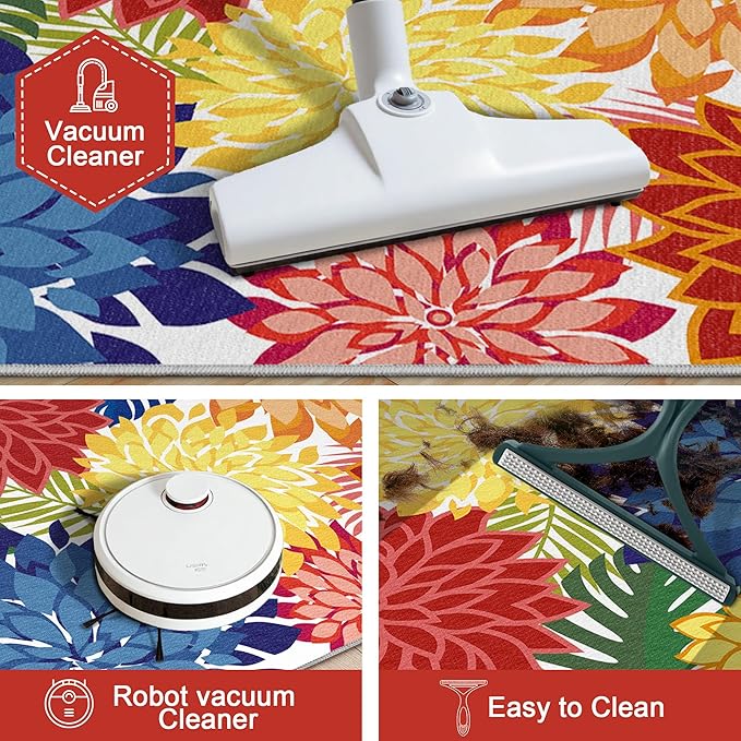 Area Rug 3x5 Washable Entry Rug Multicolored Tropical Botanical Modern Floral Indoor Kitchen Door Mat Entrance Carpet Non Slip for Bedroom Living Room, Porch