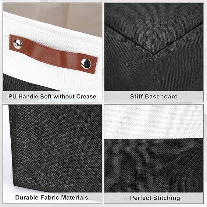13x13 Cube Storage Bins, Collapsible Fabric Storage Box, 4 Pack Closet Baskets with Handles for Organizing, Shelf, Toys, Clothes, Home, Office, Nursery (Black&White)
