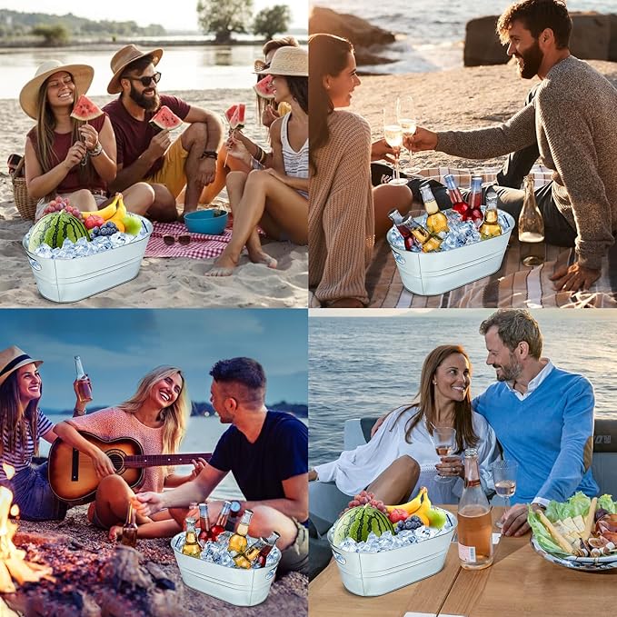 4PCS 3 Gallon Galvanized Tub, Beverage Tub, Ice Buckets for Parties With Carry Handles, Drink Buckets for Parties, Beverage Tubs for Parties, Mimosa Bar Supplies