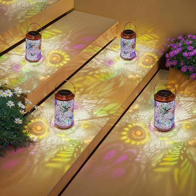 2Pack Solar Lanterns Outdoor Waterproof Hummingbird Colorful Garden Gifts for Mom, Multicolor Solar Lights Lantern for Backyard Garden, Pathway, Outside, Mothers' Day Gifts for Grandma Women