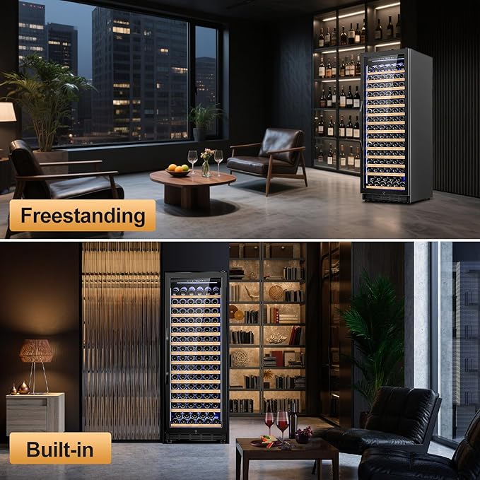 24 Inch Wine Cooler Refrigerator,179 Bottles Wine Fridge Large Capacity Professional Wine Cellars with Powerful Compressor,Quiet Operation and Elegant Design, Black