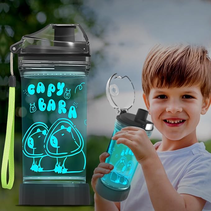 Ammonite Capybara Water Bottle with 3D Glowing LED Light - 14 OZ Tritan BPA Free - Creative Ideal Travel Cup Gift for School Kid Boy Girl Child Holiday Camping Picnic