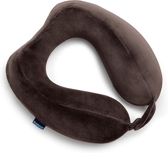 Brookstone Contoured Memory Foam Head and Neck Travel Pillow Ergonomic and Lightweight, Size One Size, Velvet Brown