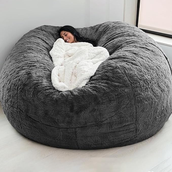 Big Huge Giant Bean Bag Chair for Adults, (No Filler) Bean Bag Chairs in Multiple Sizes and Colors Giant Foam-Filling Required- Machine Washable Covers, Double Stitched Seams (Dark Gray,7FT)