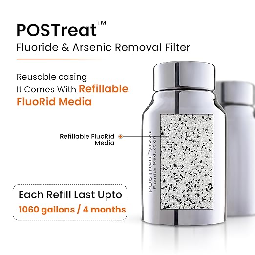 1.5 Gallons NSF Certified AISI 304 Stainless Steel Water Filter with 2 Smart Carbon (Black) Filters, 2 POSTreat Steel Fluoride Removal Elements & Free Stainless Steel Spigot