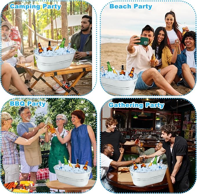 4Pcs 4 Gallon Galvanized Bucket Ice Bucket Large Metal Drink Buckets for Parties Beer Beverage Tub with Scoops for Champagne Cocktails Wine Cooling for Mimosa Bar Supplies