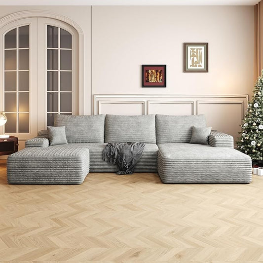 108" Sectional Couches for Living Room Modern Modular Sofa with L-Shape Couchs Upholstered Boneless Couch Deep Seat Sectional Couch with Chaise (Grey, Right Facing Chaise+2Seaters+1Ottoman)