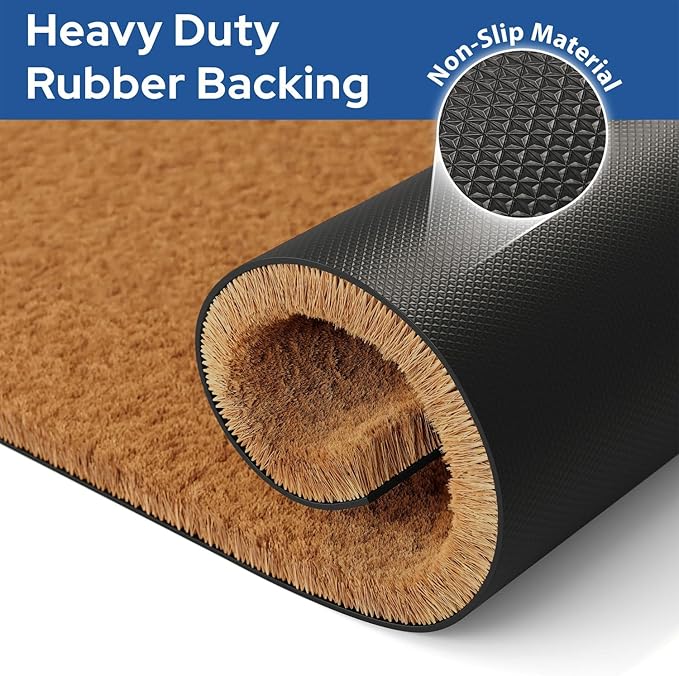 Barnyard Designs Natural Coco Coir Heavy Duty Backing Doormat - Large Cute Non-Slip Front Door Welcome Mat for Outside Entrance or Porch Entry, Brown (36x72, Plain Brown)