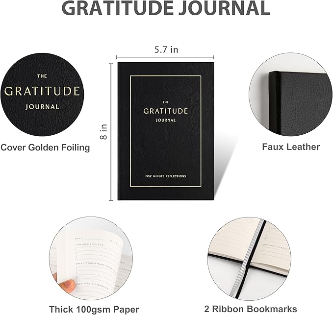 &And Per Se Gratitude Journal – Five Minutes a Day to Cultivate Mindfulness, Happiness, Positive Vibes, Affirmations & Self-Reflection – Undated Daily Gratitude Journal for Women & Men (Black)