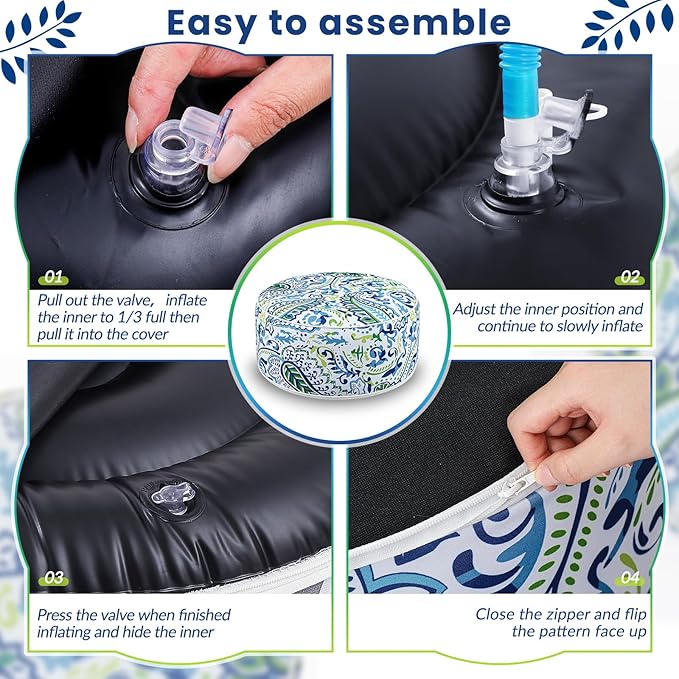 2 Pack Outdoor Inflatable Ottoman Waterproof Inflatable Pouf Foot Rest with Handle D21 x H9 Portable Outdoor Foot Rest for Patio Garden Camping or Home