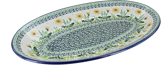 Blue Rose Polish Pottery Dandelion Oval Platter
