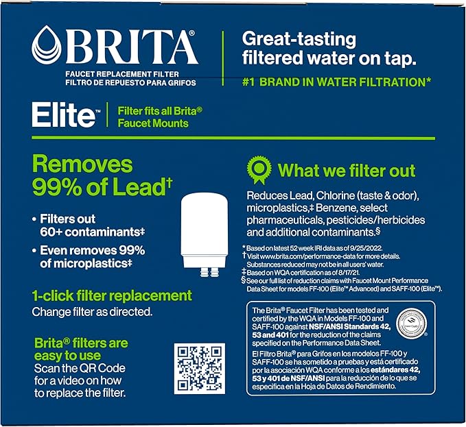 Brita Faucet Water Filter for Sink Water Filtration System, BPA-Free, Reduces 99% of Lead, Replaces 750 Plastic Water Bottles, Lasts Four Months or 100 Gallons, Includes 2 Filters, Chrome
