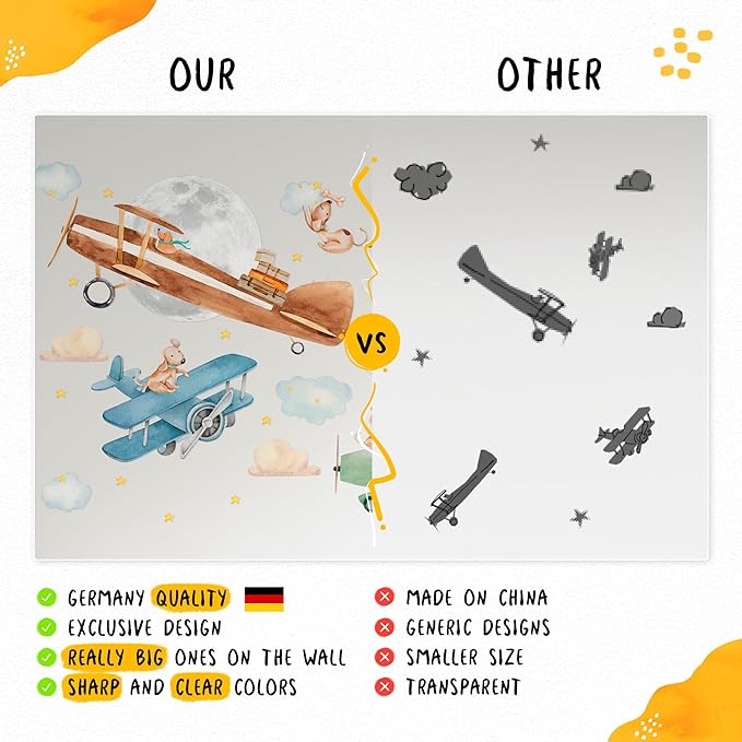 Bunny Wall Decals for Kids by Lipastick - Rabbits Wall Stickers Peel and Stick - Hot Air Balloon Wall Decals for Girls Boys Kids Baby Nursery Room Bedroom - Bunies Wall Decor Aircraft S Size