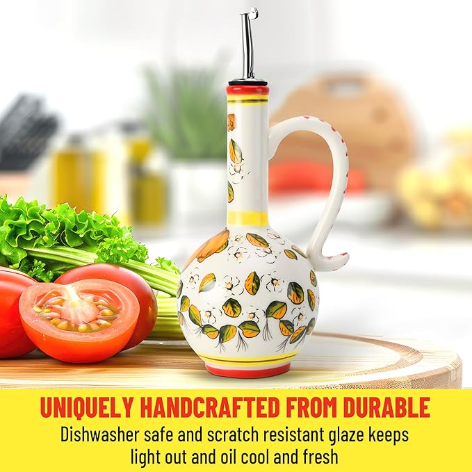15Oz Ceramic Handmade Oil Dispenser with 3 olive design