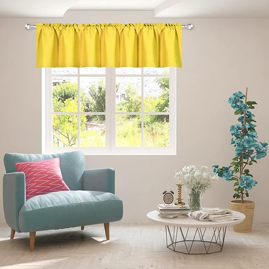 Bright Yellow Extra Wide Valance for Windows 100x18 Inch Solid Blackout Rod Pocket Kitchen Short Curtain Toppers Extra Wide Valance for Bathroom Living Room, Light Yellow