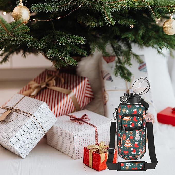 64oz Glass Water Bottle with Straw and Sleeve Half Gallon Motivational Water Bottle with Time Marke and Strap 2L Leakproof Borosilicate Water Jug for Gym Outdoors Christmas Gifts for Women