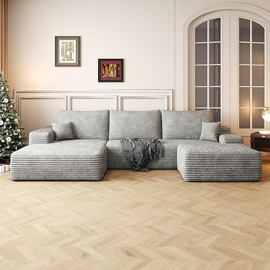 108" Sectional Couches for Living Room Modern Modular Sofa with L-Shape Couchs Upholstered Boneless Couch Deep Seat Sectional Couch with Chaise (Grey, Left Facing Chaise+2Seaters+1Ottoman)