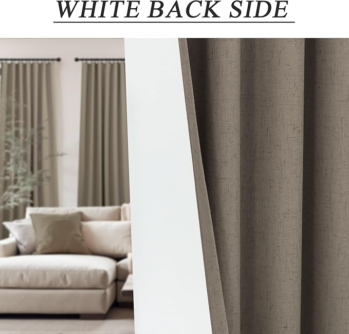 Back Tab Blackout Long Curtains for Living Room Darkening Light Blocking Brown Linen Drape 108 Inch Length 2 Panels Earth Tone Thermal Insulated Noise Reducing Heat Large Window Curtain 9ft Extra Long