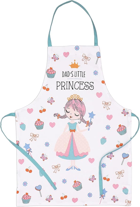 AMOUR INFINI 100% Cotton Little Princess 3-Piece Kitchen Set| Kid's Aprons, Oven Mitts, and Chef Hats|Kitchen Play,Cooking,Grilling,Baking,Thanksgiving,Christmas,Birthday Gift for Girls & Young Chefs