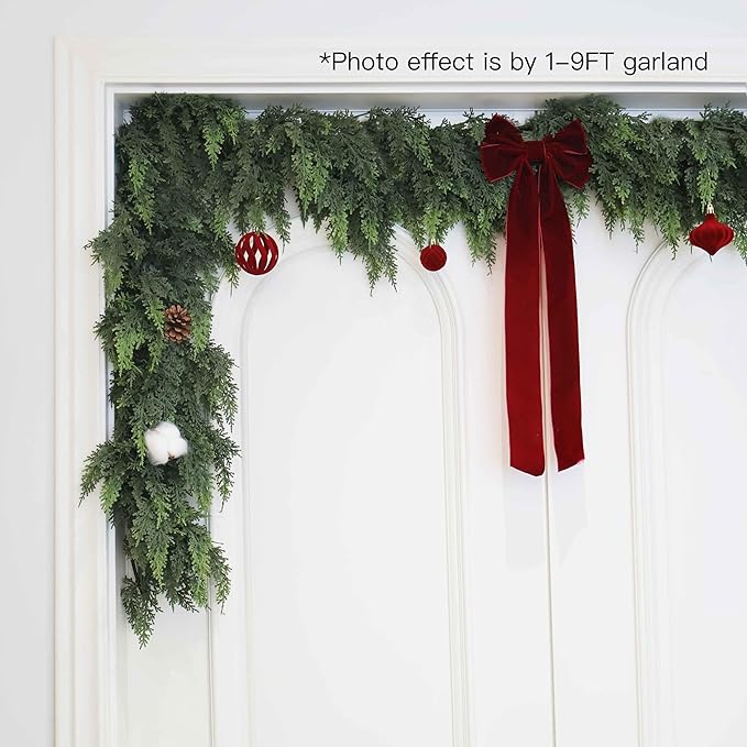 2Pcs 6FT Christmas Cedar Garland Artificial Real Touch Thickness Realistic Greenery Pine Garland for Mantle Fireplace Outdoor Indoor Christmas Decorations