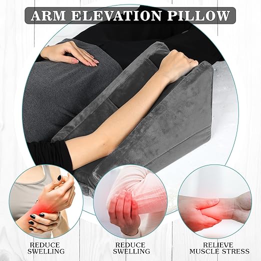 Buryeah Arm Pillow Arm Elevation Pillow with 2 Pockets, Soft Ergonomic Support Pillow for Elbow Arm Rest Wedge Pillow Broken Arm Gifts with High Density Foam for Recovery Sleeping Care(Dark Gray)