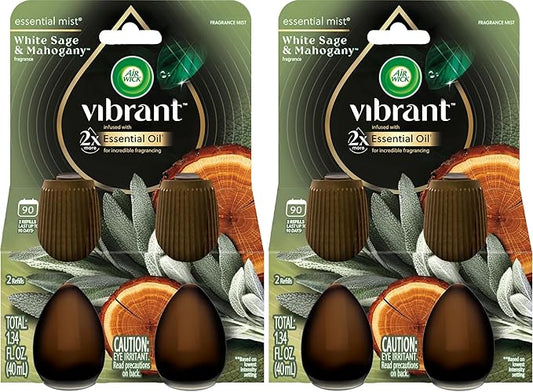 AIR WICK Essential Mist Twin Refill – White Sage & Mahogany (2x.67) oz. (Pack of 2)
