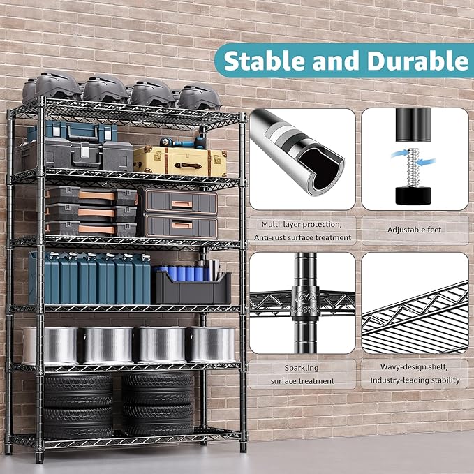 4080 lbs Steel Storage Shelving 6-Tier Utility Shelving Unit Steel Organizer Wire Rack for Home,Kitchen,Office,Garage, 17.7" D x 47.2" W x 72.3" H