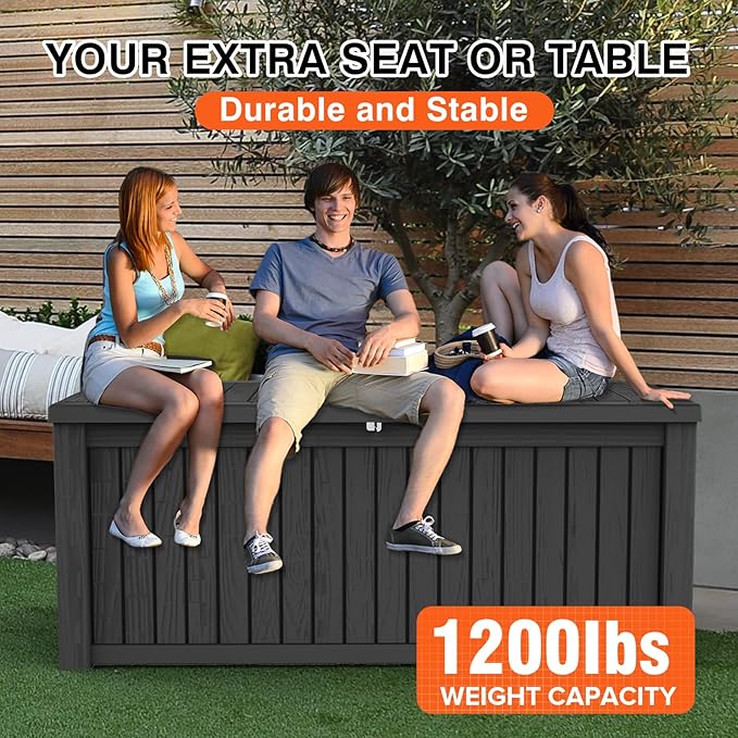 150 Gallon Double-Wall Resin Deck Box - Lockable Waterproof Outdoor Storage Box, 1000lbs Capacity & Doubles as Seating for Patio Furniture - Garden Tools, Pool Accessories (Black)