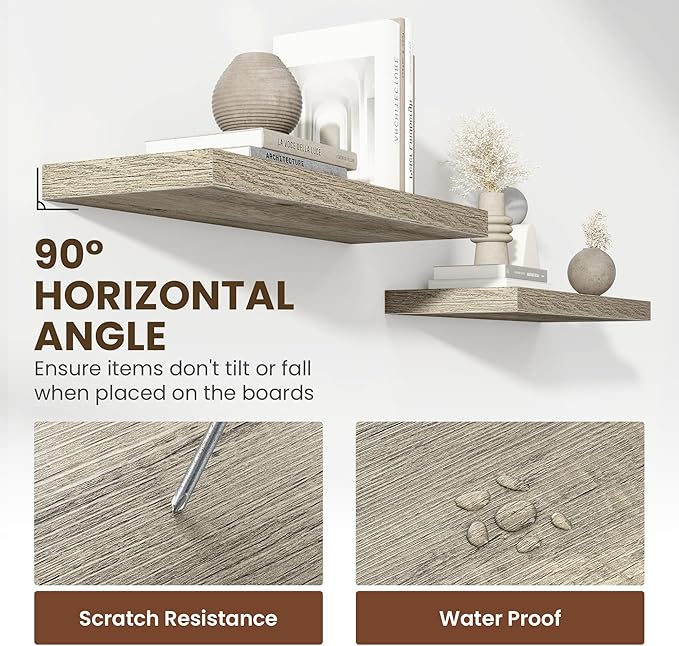 36 Inch Floating Shelves, 12 Inch Deep Floating Shelves for Wall, Floating Shelf with Invisible Brackets, Deep Shelves for Bathroom, Bedroom, Living Room, 2 Pack, Vintage Gray Oak