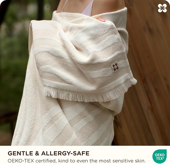 Bedsure 100% Cotton Throw Blanket for Couch - Chenille Woven Textured Blanket Gifts for Women, Cozy and Soft for All Seasons, Home Decor Boho Throw for Bed, Sofa, Oat Milk, 50x60 Inches