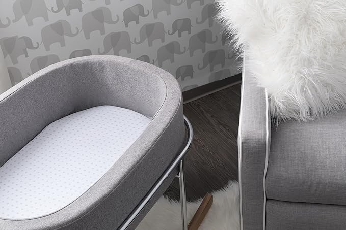 Bassinet Sheet Set 2 Pack - Baby Bassinet Sheets with 100% Jersey Cotton - Bassinet Sheets for Baby Girl and Boy, Newborn Essentials (Grey Chevron and Polka Dot)