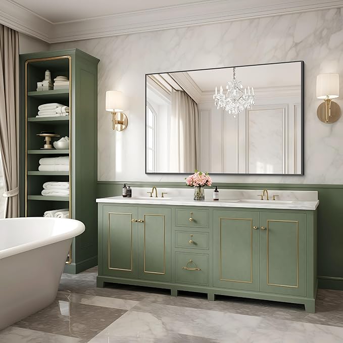 Black Bathroom Mirror for Wall, 30x48 Inch Rectangle Mirrors with Metal Frame, Modern Vanity Wall Mirror Decor for Bathroom Living Room, Entryway Hangs Horizontal or Vertical