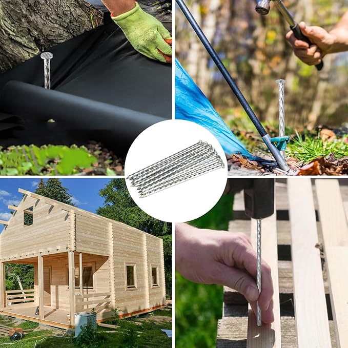 60 PCS 8 Inch Spiral Metal Galvanized Landscape Spikes, Galvanized Non-Rust Metal Garden Stakes, Garden Nails for Artificial Turf, Weed Barrier, Tent, Carpentry and More, by GENHAKON.